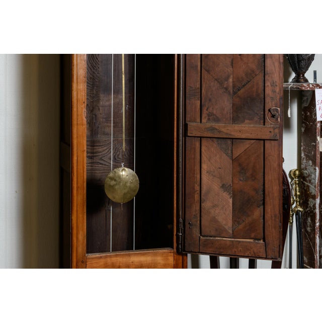 French Cherry Grandfathers Clock, Brass Face and Striking Bell For Sale - Image 9 of 10