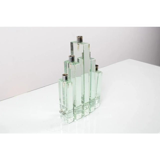 Thick Glass and Chromed Brass Candleholder by P. Chiesa for Fontana Arte, 1960s For Sale - Image 4 of 12