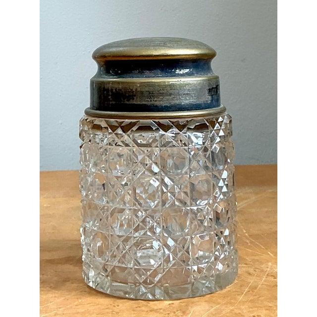 Antique Monogrammed Metal Topped Glass Vanity Jar For Sale - Image 10 of 18