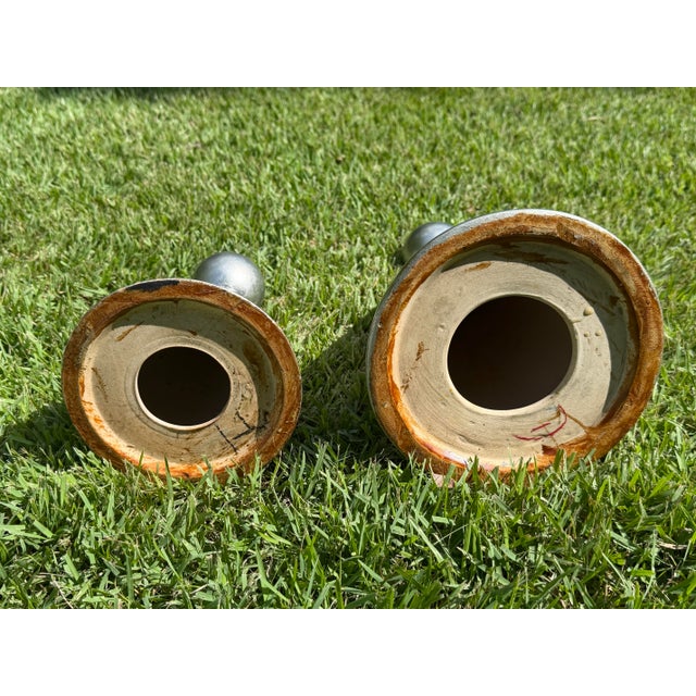 Vintage Sculptural Postmodern Ceramic Candleholders, Graduated Pair For Sale - Image 10 of 12