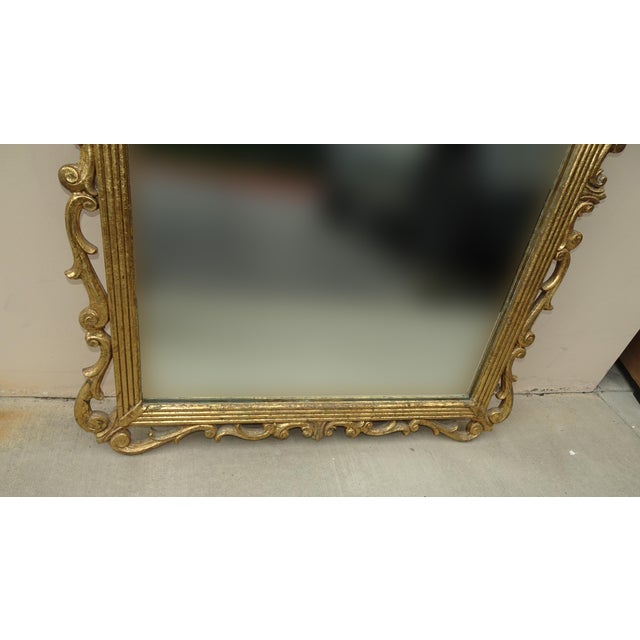 Wood 41" High Antique French Provincial Gold Gilt Wall Mantle Mirror W Scrolls For Sale - Image 7 of 12