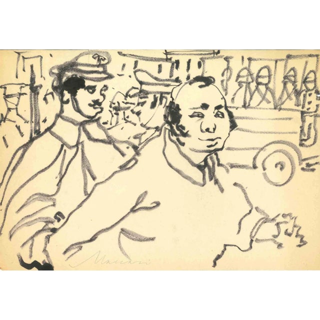 The Arrest is a Drawing in black marker on creamy-colored paper realized by Mino Maccari in 1948. Hand-signed on the lower...
