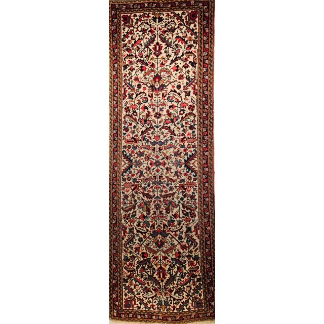 Vintage Persian Heriz Runner Rug, Hand-Knotted Wool, Allover Geometric Pattern, Ivory & Red, 3x9 For Sale - Image 11 of 14