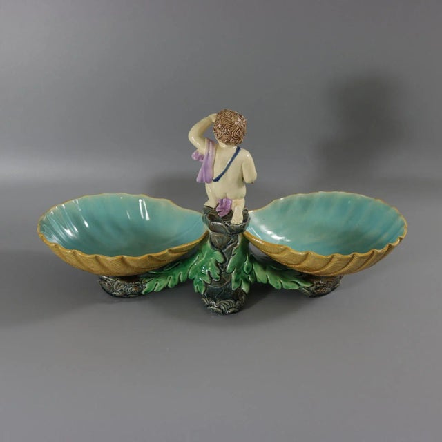 Late 19th Century Holdcroft Majolica Putto and Shells Dish For Sale - Image 5 of 12