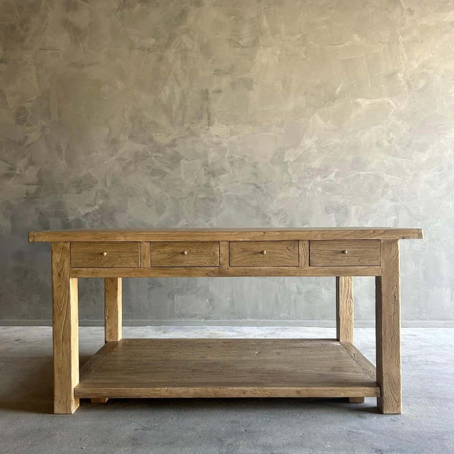 Not Yet Made - Made To Order Catalina Reclaimed Elm Wood Kitchen Island in Natural and Removable Shelf For Sale - Image 5 of 8