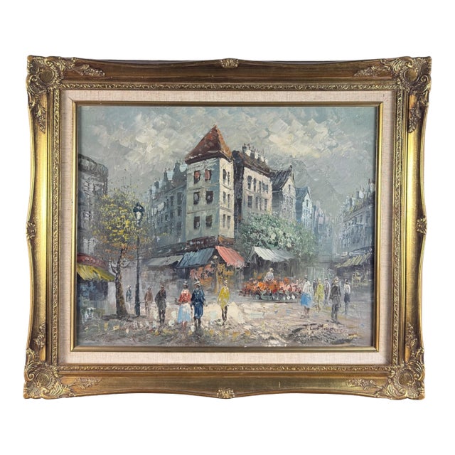 Vintage English Giclée Paris Scene, Oil Painting Signed Tl Maurien For Sale