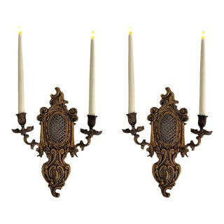 Antique French Brass Candle Sconces - a Pair For Sale