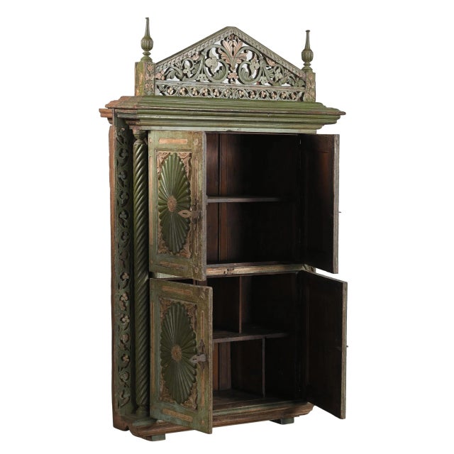 Antique Indian Carved and Painted Teakwood Armoire For Sale - Image 4 of 4