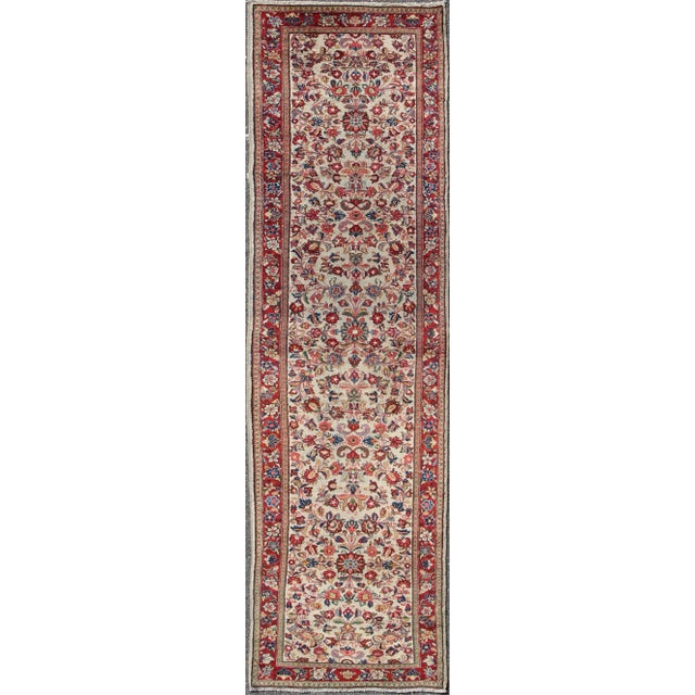Ivory Antique Persian Sarouk Runner With Intricate Floral Pattern and Vibrant Red For Sale - Image 8 of 8