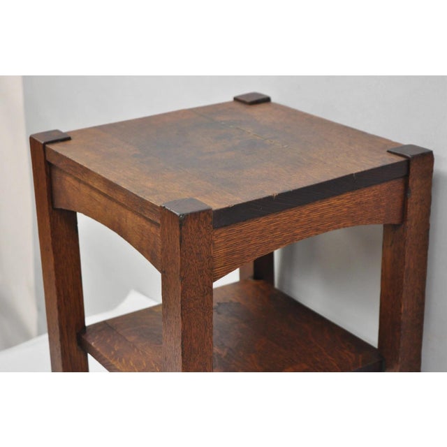 Antique Arts & Crafts Mission Oak Stickley Style 2 Tier Plant Stand Side Table For Sale - Image 11 of 15