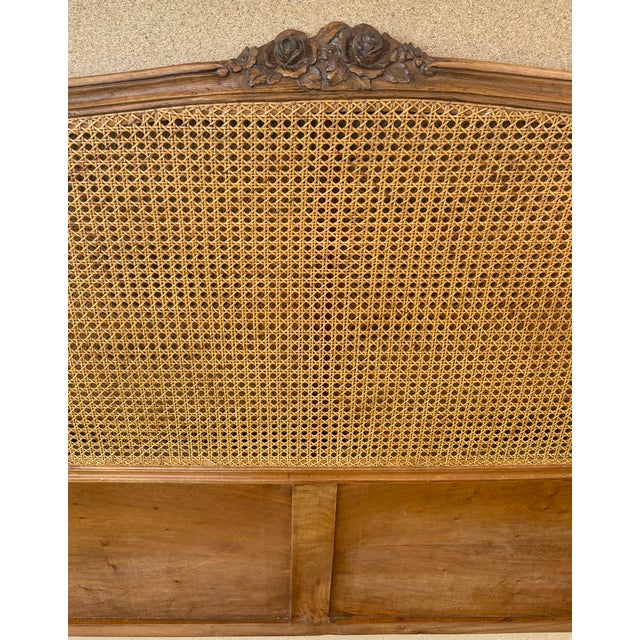 French Louis XV Style Walnut Headboard with Cane Panel and Carved Details, 1940 For Sale - Image 3 of 10