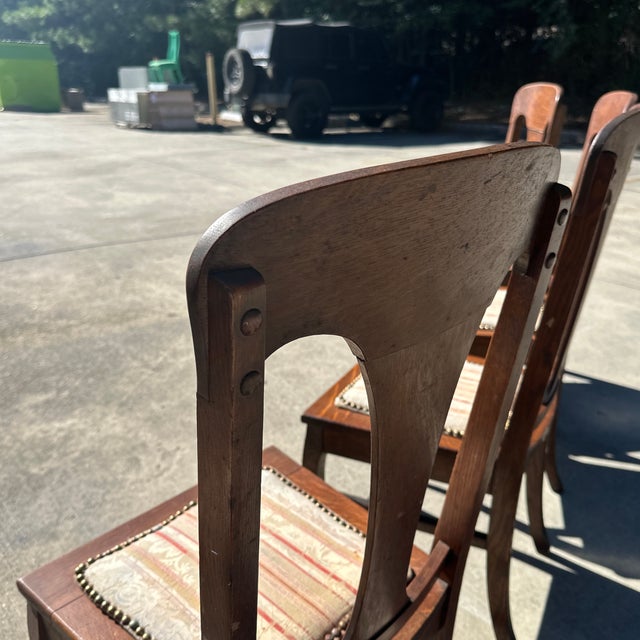 Brown Vintage Wooden Dining Chairs With Studded Cushions- Set of 6 For Sale - Image 8 of 10