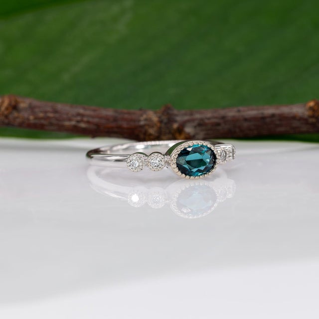 Blue Indicolite Tourmaline Ring With Natural Diamond Accents: Solid 14k Gold, Size 6.75 For Sale - Image 8 of 10