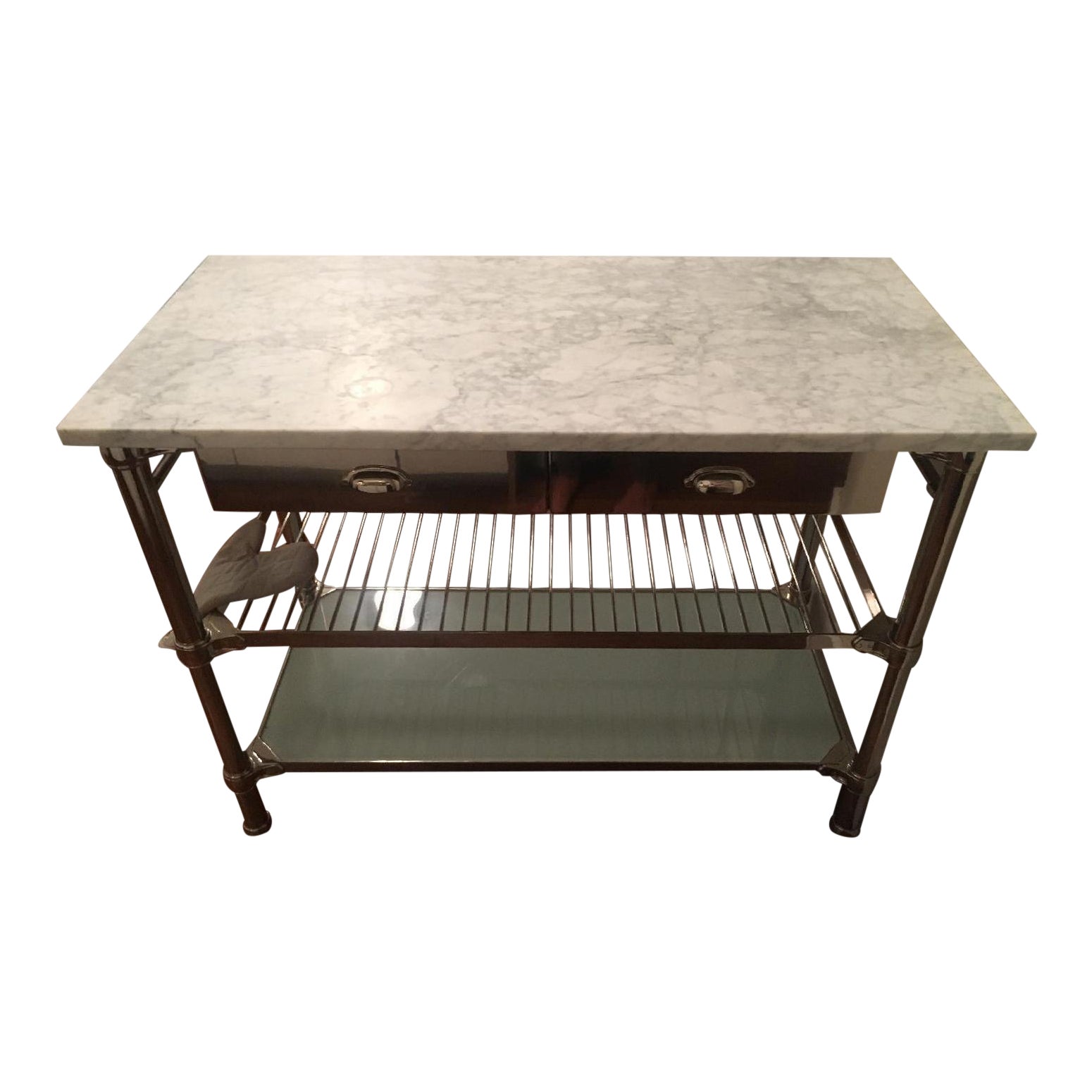 Williams Sonoma Modular Kitchen Island With Carrera Marble Top Polished Nickel Chairish