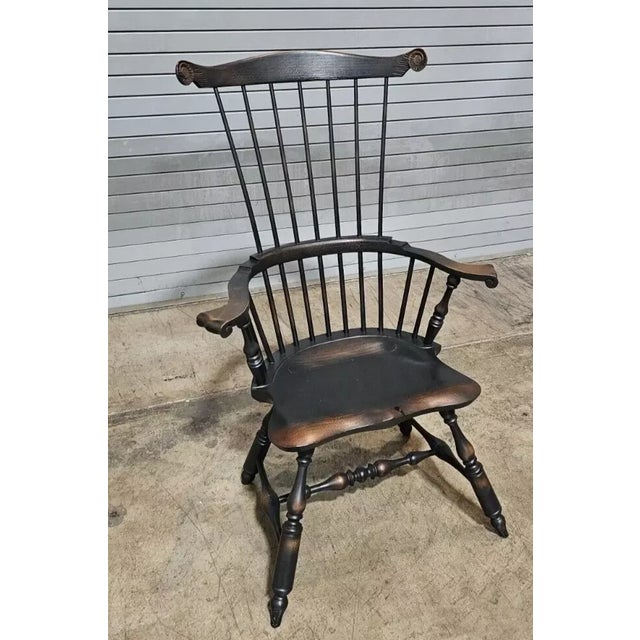 Store Item: BLACK WINDSOR FAN-BACK ARMCHAIR Carved Knuckles Antiquity Delafield Wisconsin Description: 18th century style...
