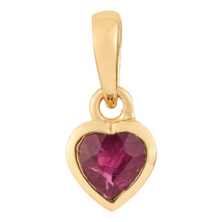 Victorian Heart-Cut Natural Ruby Bezel Set Solitaire Pendant in 14k Gold For Sale