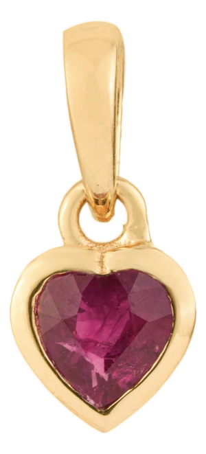 Victorian Heart-Cut Natural Ruby Bezel Set Solitaire Pendant in 14k Gold