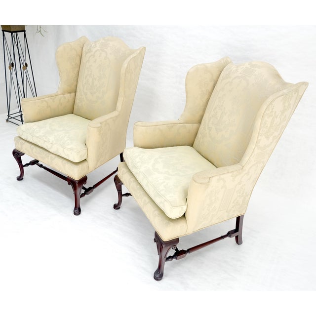 Pair of Hickory c1960s Very fine Mahogany Queen Ann Bases Arm Wingback Chairs For Sale - Image 10 of 16
