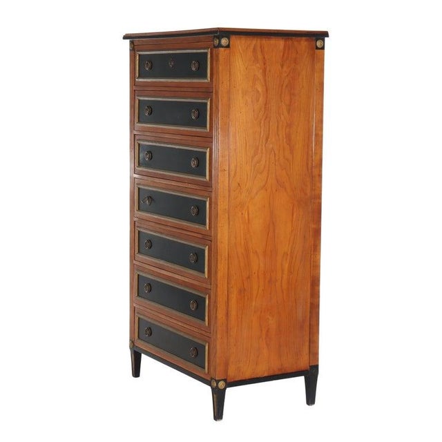 Antique Italian Ebonized & Gilt Trim Cherry 7-Drawer Classical Semainier C1930 For Sale - Image 14 of 17
