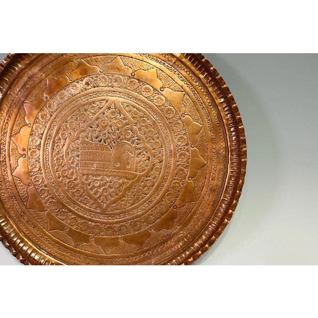 Copper Antique Moorish Ball & Stick Folding Round Mamluk Copper Tray or Drinks Side Table (Persian) For Sale - Image 8 of 11