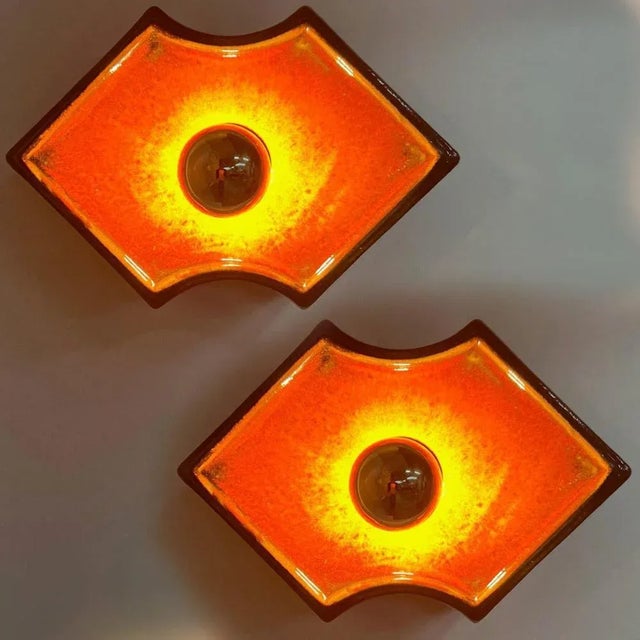 Orange and Brown Ceramic Wall Lights Keramik, Germany, 1970s For Sale - Image 14 of 16
