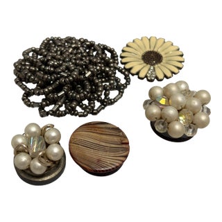 Eclectic Collection of Upcycled Vintage Jewelry Magnets, Set of Five For Sale