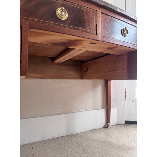 Wood Late 19th Century Inlaid Mahogany Marble Top Dressing Table/Desk For Sale - Image 7 of 18