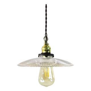 1940s Holophane Clear Glass Vintage Industrial Pendant Light 3 For Sale