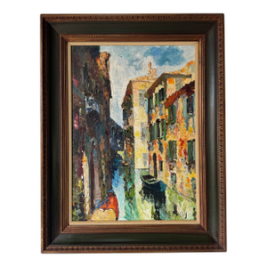 1970’s Vintage Mary Ney Impressionist Venetian Canal Oil on Canvas Painting – Framed