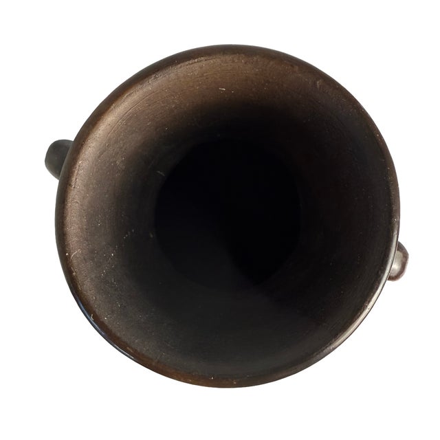 Vintage Mexican Black Pottery Two-Handled Vase, Signed v. Silva For Sale - Image 9 of 9