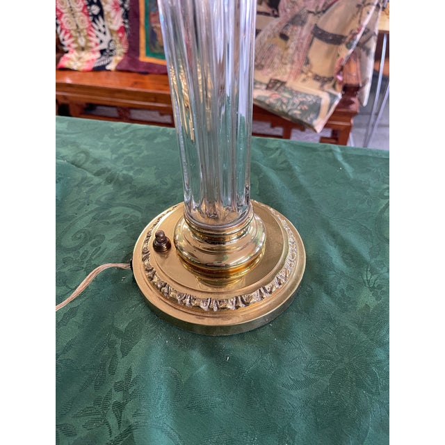 Traditional Candlestick Form Brass and Crystal Table Lamps Regency Style For Sale - Image 3 of 9