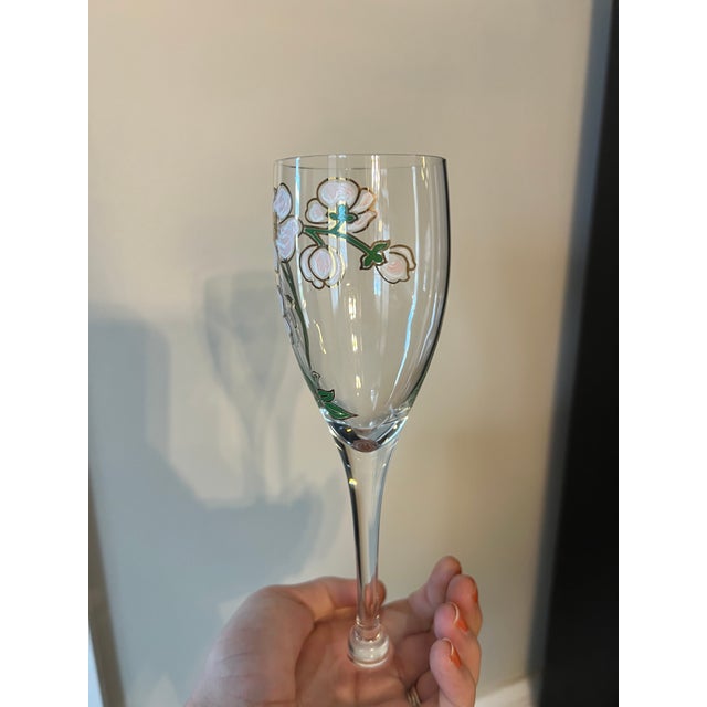 Vintage Art Nouveau Perrier Jouet Hand Painted Floral Champagne Flutes - Design by Emile Galle - Set of 6 For Sale - Image 10 of 13