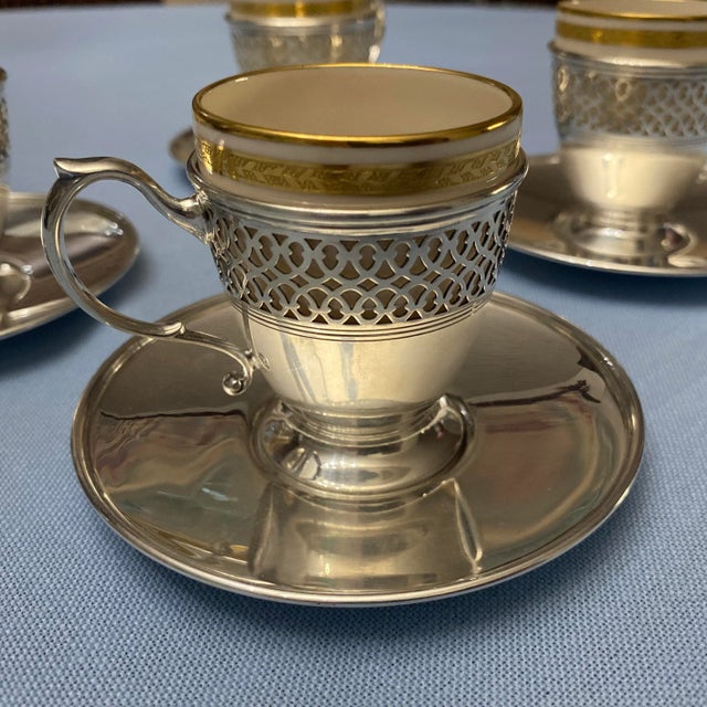1970s Vintage Tiffany & Co. Sterling Silver Demitasse Cups With Lenox Inserts Set- 12 Pieces For Sale - Image 9 of 10