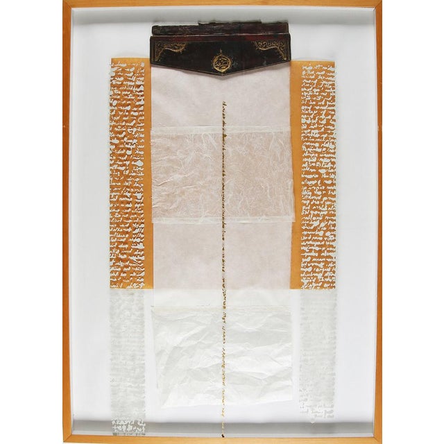 - Gouache and material mix collage. Handmade paper, book cover, color and glass. Turkish writings on glass are called...