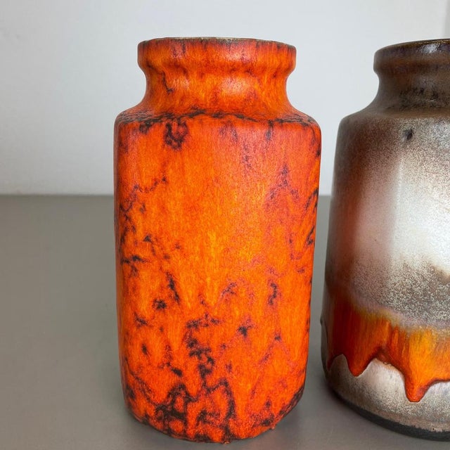 Fat Lava Orange Pottery Vases from Scheurich, Germany, 1970s, Set of 2 For Sale - Image 4 of 18