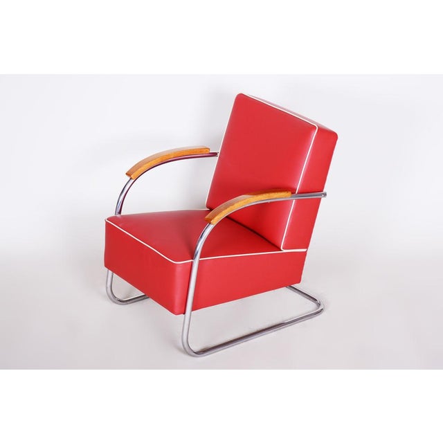 Bauhaus Bauhaus Armchair in Chrome and Leather attributed to Mücke-Melder, Czech, 1930s For Sale - Image 3 of 11