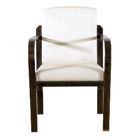 Art Deco Lounge Chair with Black Wood Frame and Padded Seat and Back, 1930s For Sale