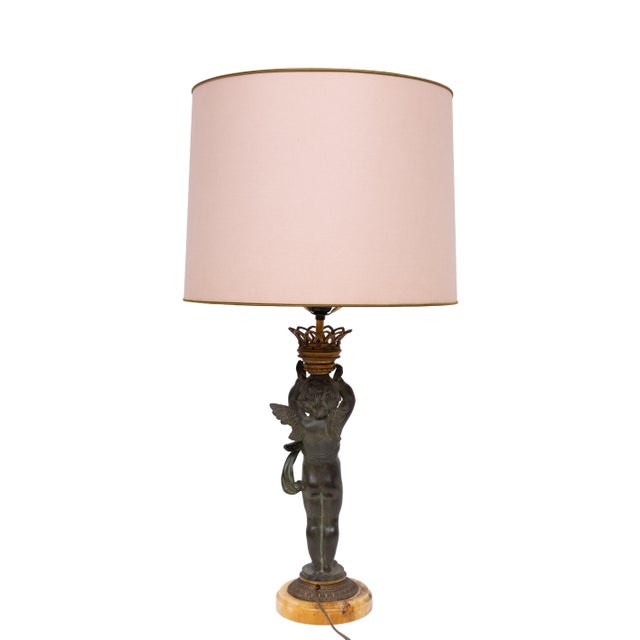 Traditional Antique French Empire Bronze Cherub Table Lamp, 1890s For Sale - Image 3 of 16