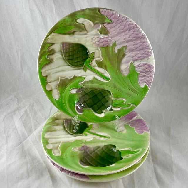Keller & Guérin St. Clément, Keller Guerin Asparagus & Artichoke Faïence Majolica Plate For Sale - Image 4 of 11