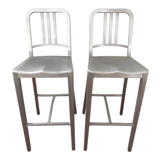 Modern Emeco 1006 Navy Barstools- A Pair For Sale