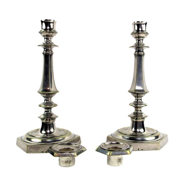 Louis XIV Style Silvered Bronze Candlesticks, Set of 2 For Sale - Image 5 of 6