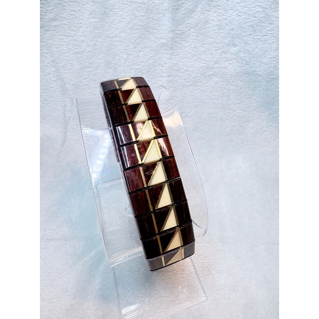 Wood 1980s Signed Adair Rosewood Choker & Bracelet Set – Ebony & Maple Inlay, Brass Accents, 2 Pieces For Sale - Image 7 of 10