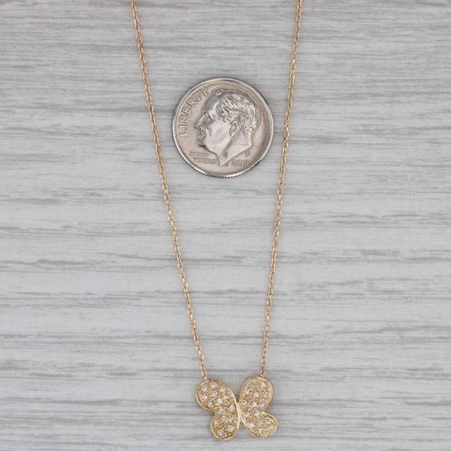 0.15ctw Diamond Butterfly Pendant Necklace 14k Gold Cable Chain 16" 17" 18" For Sale In Greensboro - Image 6 of 6
