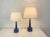 Pair of stoneware table lamps, model dl34 and dl35, produced by palshus (denmark). the lamp bases are finished with a blue...