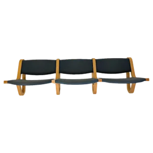 Wall Mounted Bench in Beech and Blue Fabric by Rud Thygesen and Johnny Sørensen for Magnus Olesen, 1980s