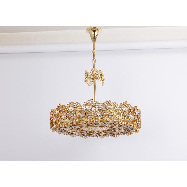Gilt Brass and Crystal Glass Encrusted Chandeliers from Palwa, Germany, 1970s For Sale - Image 14 of 17