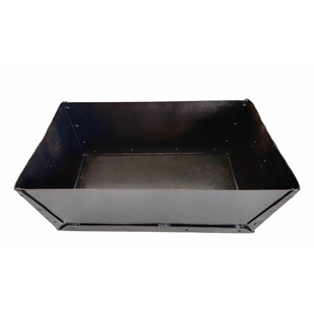 Rustic Mid 20th Century Hand-Forged Riveted Iron Trough Vessel in Blackened Steel Finish For Sale - Image 3 of 12