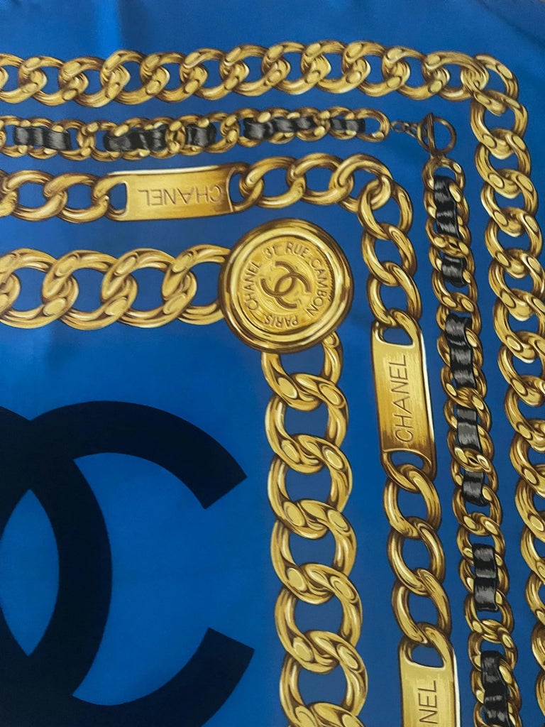 Chanel Blue Chain Silk Scarf | Chairish