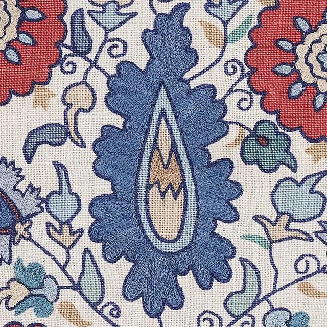 Schumacher Sample - Schumacher Anatolia Embroidery Fabric in Blue & Red For Sale - Image 4 of 5
