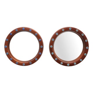 Round Mirrors with Blue Ceramic Studs from Deknudt, Belgium, 1960s, Set of 2 For Sale